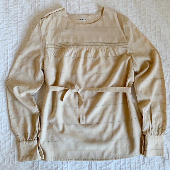 Ailanto Tops - Ailanto Moda Cream Coloured Cotton Jacquard Blouse